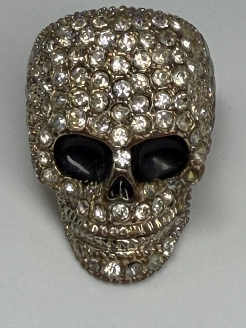 Skull Pave Crystal Cocktail Statement Ring Size 7.25 Chunky Skeleton Head